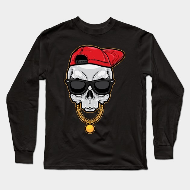 Hip Hop Skull Long Sleeve T-Shirt by TomCage